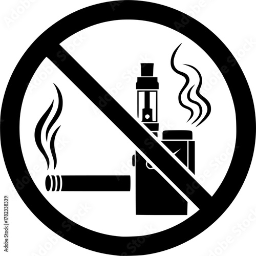 No smoking including electronic cigarettes sign set. vector illustration