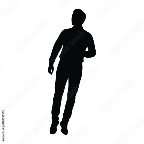 Silhouette of a man looking up with arms slightly bent