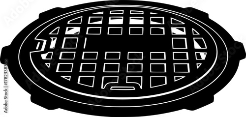 Sewer drain icons set in black and blue colors on white background