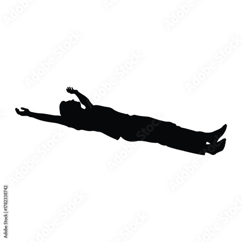 Silhouette of a Man Lying Down with Arms Reaching male