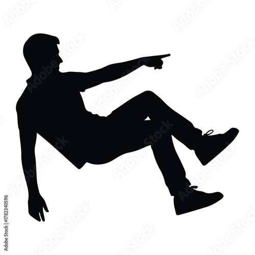 Silhouette of a man pointing while falling male person