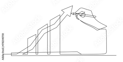 Hand drawing a rising graph with upward trends showing business growth and positive cash flow