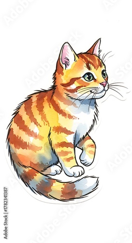 Adorable Orange Tabby Kitten Illustration with Detailed Fur and Whiskers.
