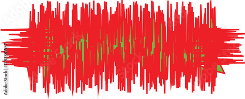Abstract red and green sound wave pattern with fuzzy edges