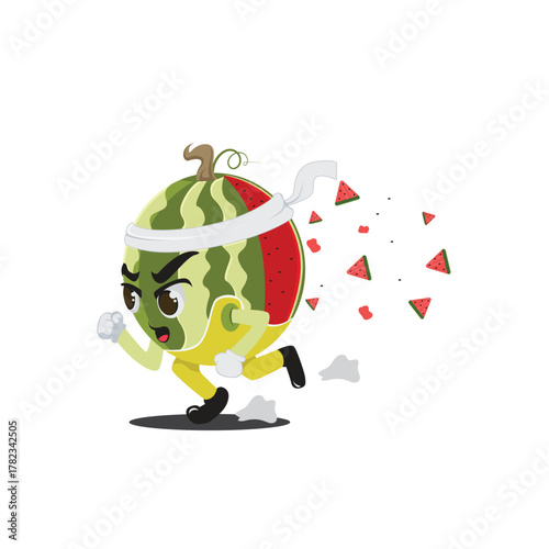 Illustration Vector Graphic Of Watermelon Jogging for Diet. A watermelon is running to burn fat until the flesh falls apart