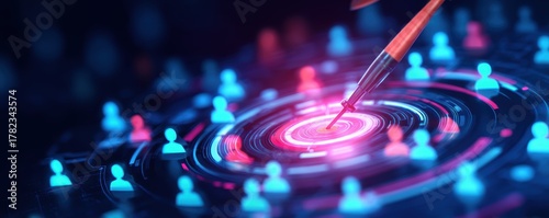 business goal revenue target audience. Digital illustration of a network with stylized figures and a pen creating connections.