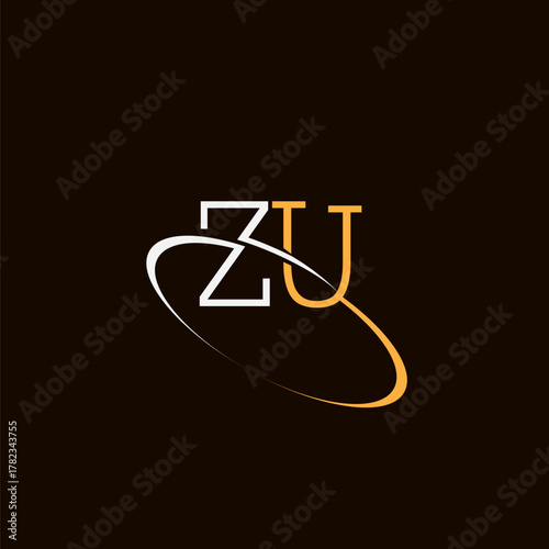 Monogram logo design decorated with creative elliptical circle ring shaped like initials ZU