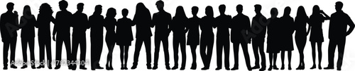 Silhouette group of diverse people standing together, teamwork unity concept, community diversity illustration, social gathering crowd, multicultural collaboration,