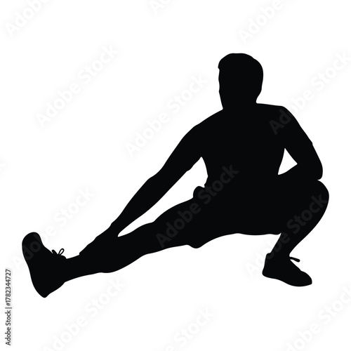 Silhouette of a man stretching on white background