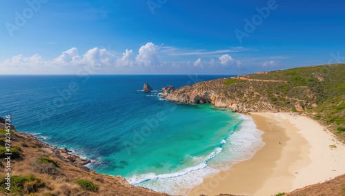 Fototapeta Naklejka Na Ścianę i Meble -  Aerial view of Tinnari beach showcasing its pristine beauty, seasonal change