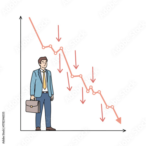 Business Downturn Man with Briefcase Facing Falling Stock Market Chart