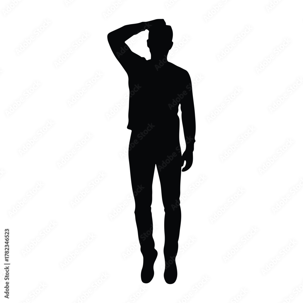 Fototapeta premium Silhouette of a man with hand on head person human