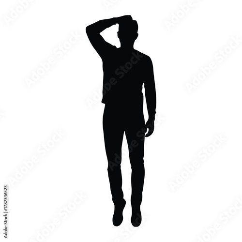 Silhouette of a man with hand on head person human