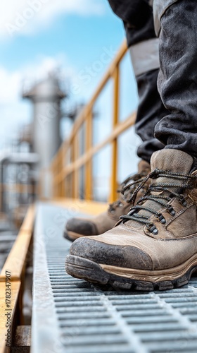 Worker's Boots on Industrial Platform
