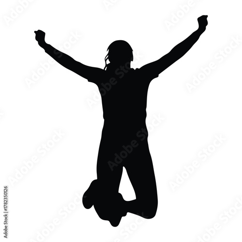Silhouette of a person jumping with arms raised leaping