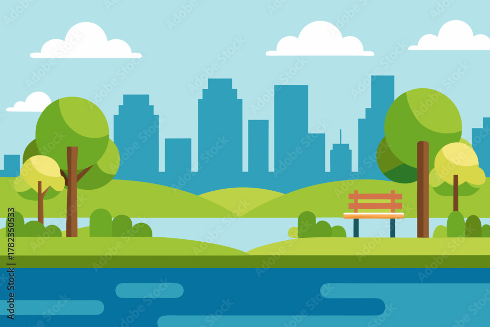 Fototapeta premium City Riverside Park Vector Illustration 