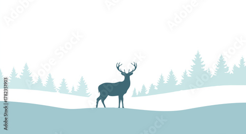 Silhouette of Majestic Deer in Snowy Winter Forest Landscape
