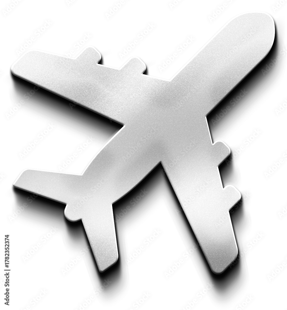 Obraz premium 3D Silver Metallic Airplane Icon for Travel or Flight in Neumorphic Style