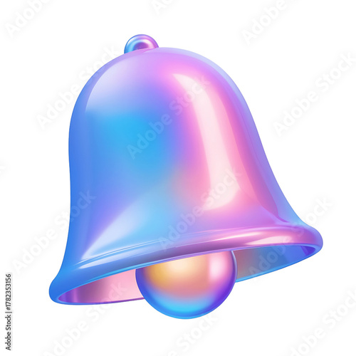 3d transparent iridescent glass bell icon holographic y2k abstract sphere with neon gradient png clipart
