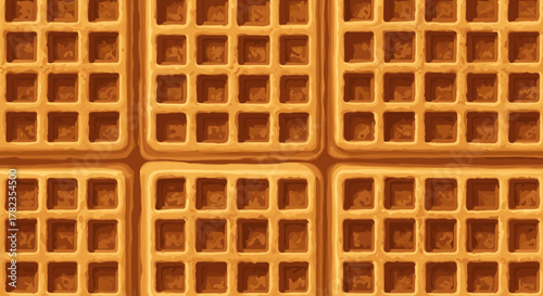Golden brown waffle texture pattern vector illustration, resembling a crispy waffle surface, perfect for food design, packaging, dessert, and breakfast themes, offering a warm and inviting background