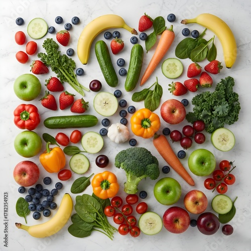 Fresh Fruits and Vegetables Flat Lay