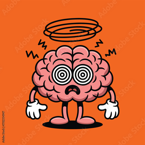 A cartoon brain character experiences dizziness with swirling lines above its head.