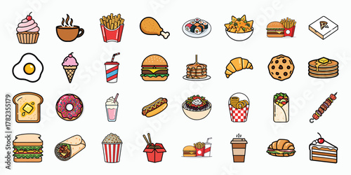 Assorted cartoon food items collection  