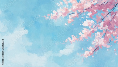 桜と青空の春風景 柔らかな光の春イラスト 背景素材