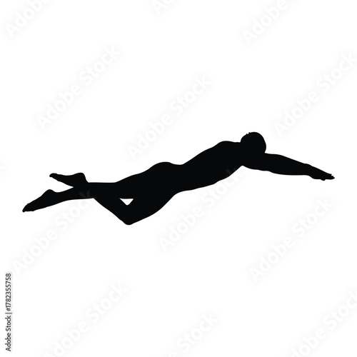 Silhouette of a Swimmer in Butterfly Stroke on White Background