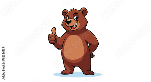 A friendly cartoon brown bear stands smiling and gives a thumbs-up gesture, indicating approval or success.