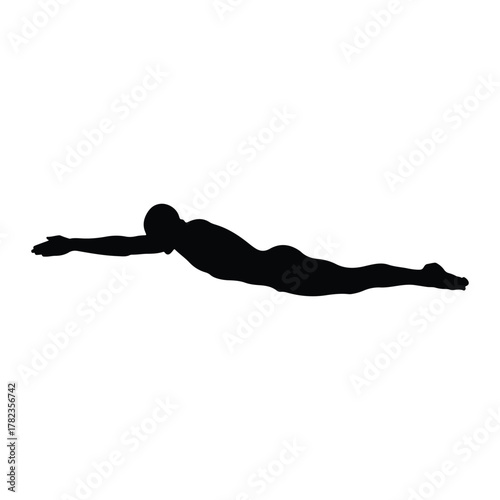 Silhouette of a Swimmer in Mid- Stroke Keywords: swimmer, swimming, silhouette, water sport