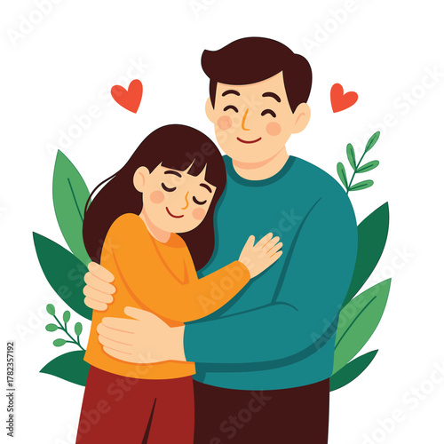 Father and Daughter Hug Illustration Showing Love and Family Bond