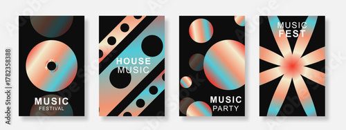 Music poster design background set. Modern sound cover template with gradient geometric shape. Suitable for party, club, music festival, flyer and social media banner. Vector