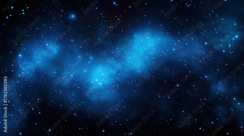 Fototapeta premium Vast cosmic scene with glowing blue nebulae and scattered bright stars creating a mystical and infinite outer space ambiance