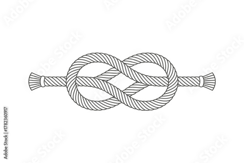 Simple figure eight knot illustration on a white background showing nautical rope tied in a classic secure fashion