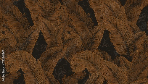 Grunge bronze banana leaves and palm, tropical exotic seamless design for fabric printing