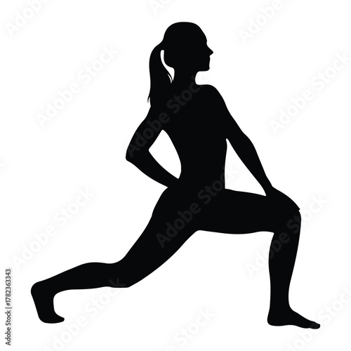 Silhouette of a Woman in a Lunge Stretch Pose female