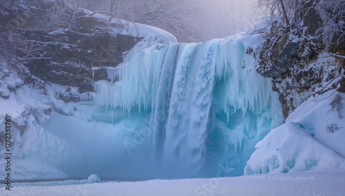 A frozen waterfall displayi...