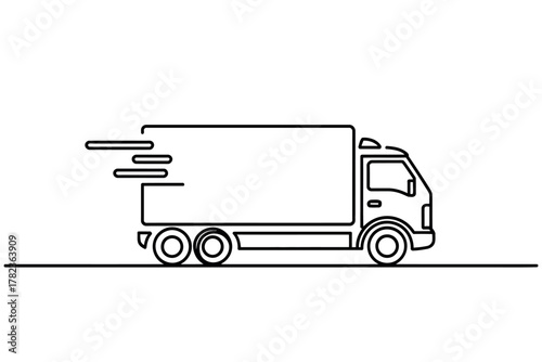 Fast delivery truck outline speeding on the road for logistics and transportation services illustration