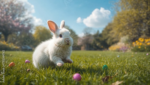 Rabbit resting on the lawn ...