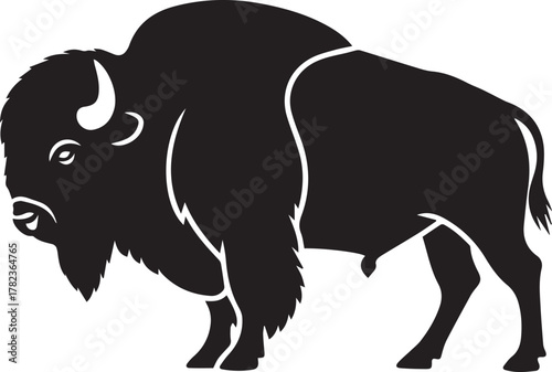Black Silhouette of a Standing Bison buffalo animal