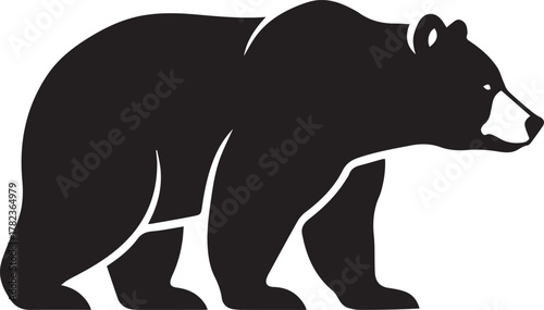 Black silhouette of a walking bear with white accents