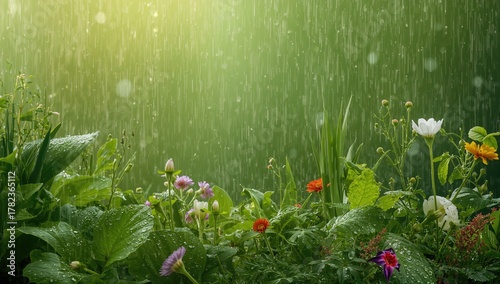Wet plants and flowers cove...
