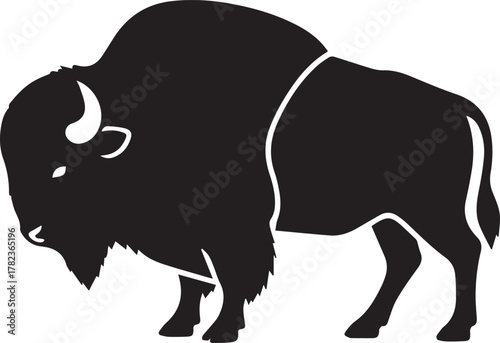 Black silhouette of an American Bison buffalo mammal