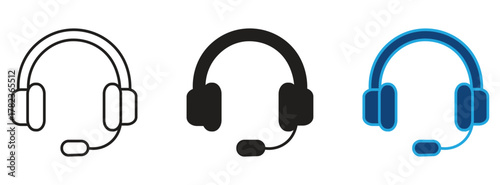 Headset Icons Set. Gaming and Call Center Headset Icons. Music and Communication Headset Pack. Headset, Support Headphone , Simple solid symbol isolated on white background. vector illustration.