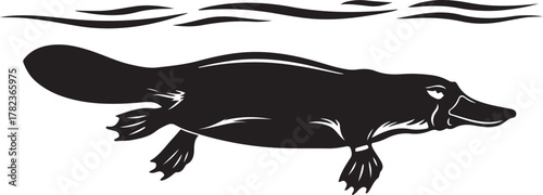 Stylized Platypus Illustration in Black and White Graphic Design