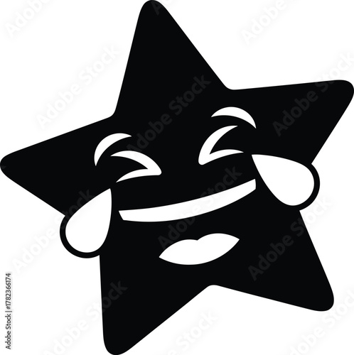 A laughing star with tears of joy against a white background, conveying a sense of overwhelming happiness, amusement, or a hilarious situation in a simple, graphic illustration isolated on white backg