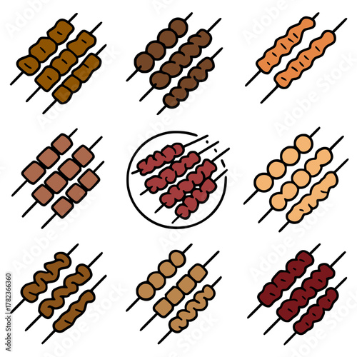 Vector Illustration, Collection of 9 Satay