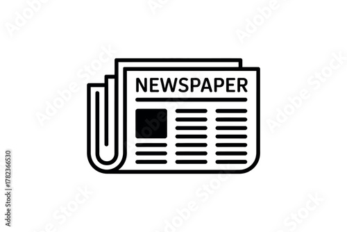 Newspaper icon representing news media and information in a simple black and white vector graphic design
