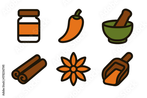 Colorful spices and kitchen tools arranged on a simple background for culinary inspiration and flavor enhancement